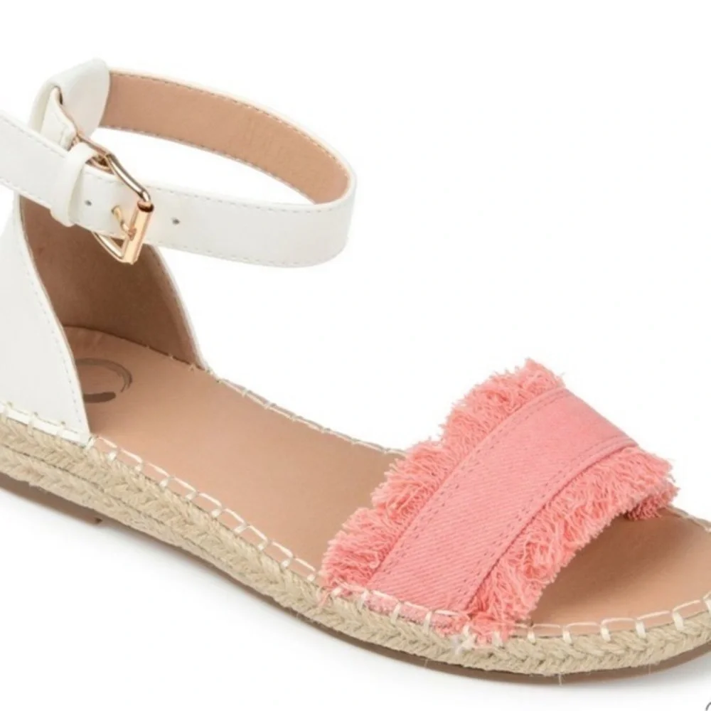 Journee Collection Tristeen Espadrille Sliver Wedge Sandals Pink,Size 6.5 NIB